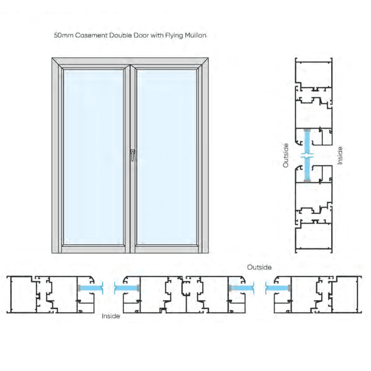 50mm Casement Double Door with Flying Mullion